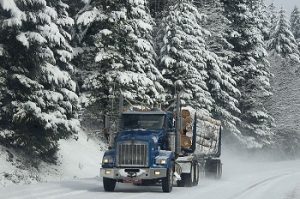 image of a log truck in Wisconsin
